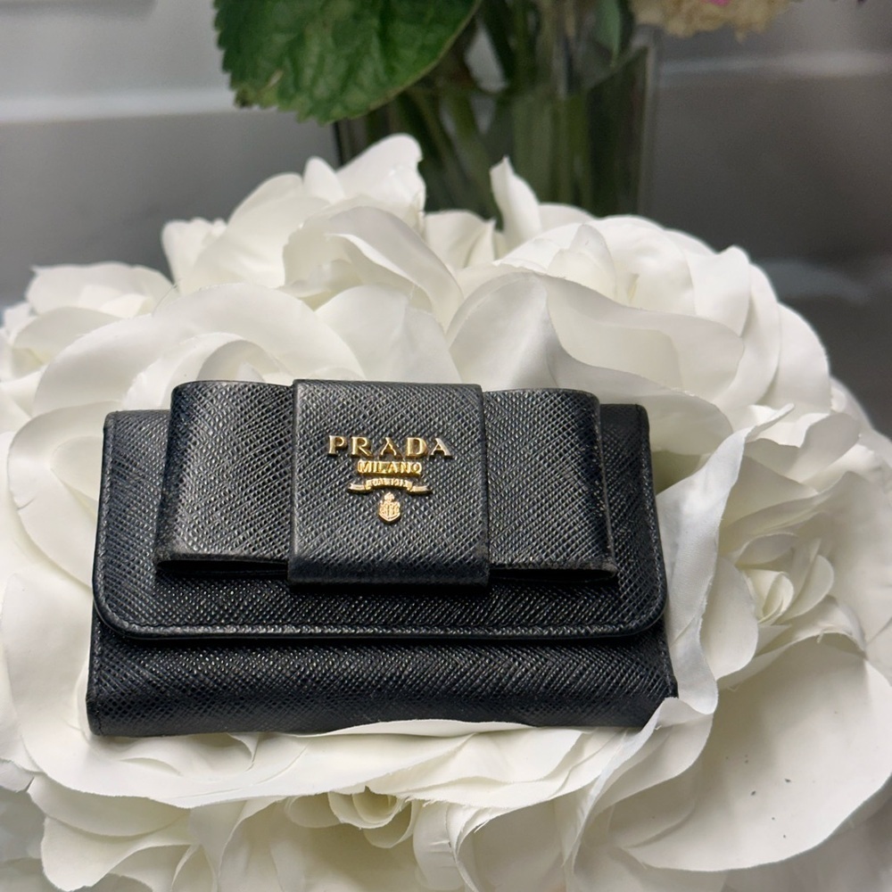 Prada Black Leather Card Wallet Key Holder